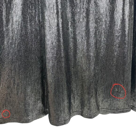 Tadashi Shoji Copley Shoulder Drape Lame Gown Silver Steel Size XL - Picture 8 of 13